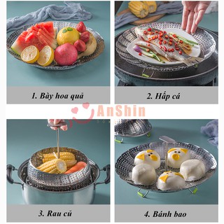 Xửng Hấp Inox Cao Cấp,  Vỉ Hấp Đa Năng, Mở Rộng Hoặc Thu Nhỏ Tùy Ý Kèm Chân Phù Hợp Với Hầu Hết Các Loại Xoong Nồi 3896