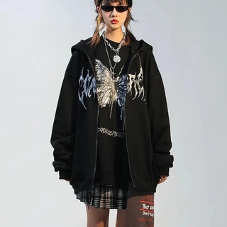 Áo nỉ hoodies zip kéo khóa cánh bướm form rộng unisex