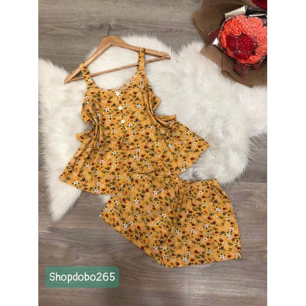 Bộ ngủ 2 dây,đồ bộ nữ mặc nhà đùi tầng vải lụa BN 120 họa tiết hoa nhí dễ thương size 47-60kg.