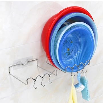 Giá để thau và rổ inox dán tường có móc treo | Shopee Việt Nam