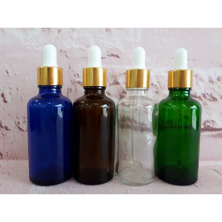 Chai Tinh Dầu 50ml Nắp Bóp Giọt Thủy Tinh Khoen Vàng Hoặc Bạc Thân Nhiều Màu Siêu Xinh