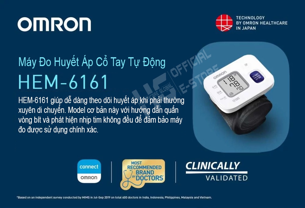 Mô tả Máy Đo Huyết Áp Cổ Tay Omron HEM-6161 | Công Nghệ Đo Intellisense Mới Tự Động Hoàn Toàn , Cho Kết Quả Đo Chính Xác - 2