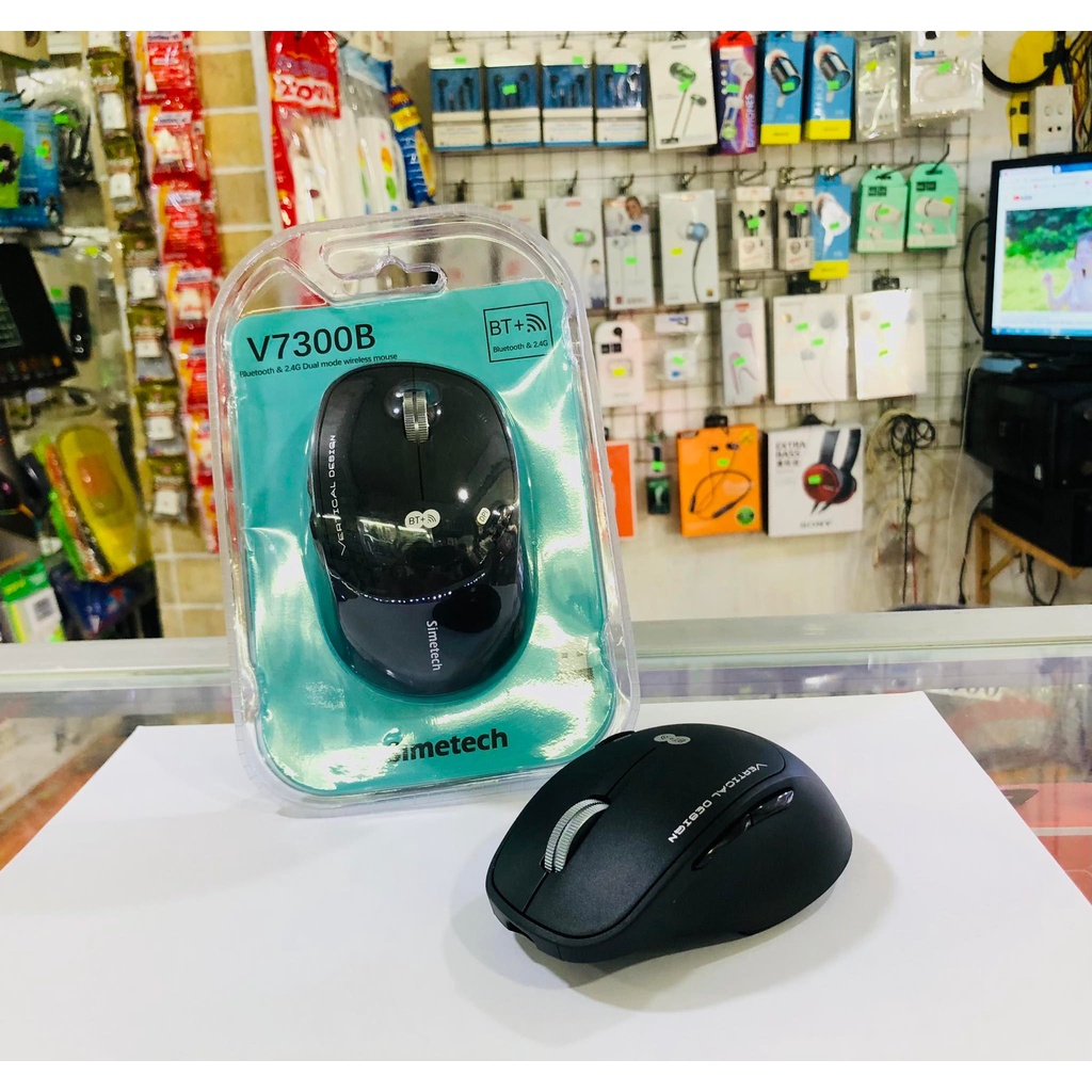 MOUSE BLUETOOTH 5.0/3.0 SIMETECH V7300B KIÊM WIRELESS (ĐẦU THU USB) PIN ...