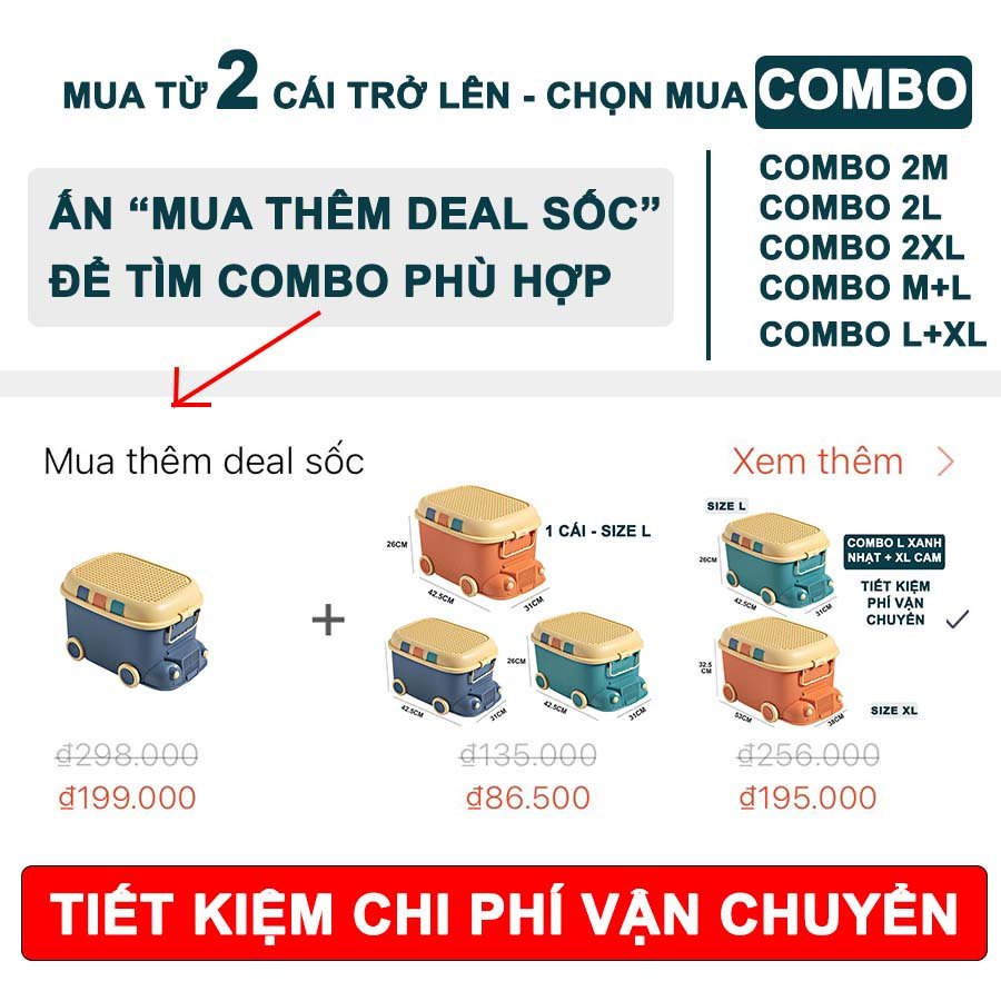 Thùng Đựng Đồ Chơi Cho Bé ENODA HOME Có Bánh Xe, Combo 2 Size L Thùng Nhựa Đựng Đồ Đa Năng Hình Ô Tô Siêu Tiết Kiệm Q013