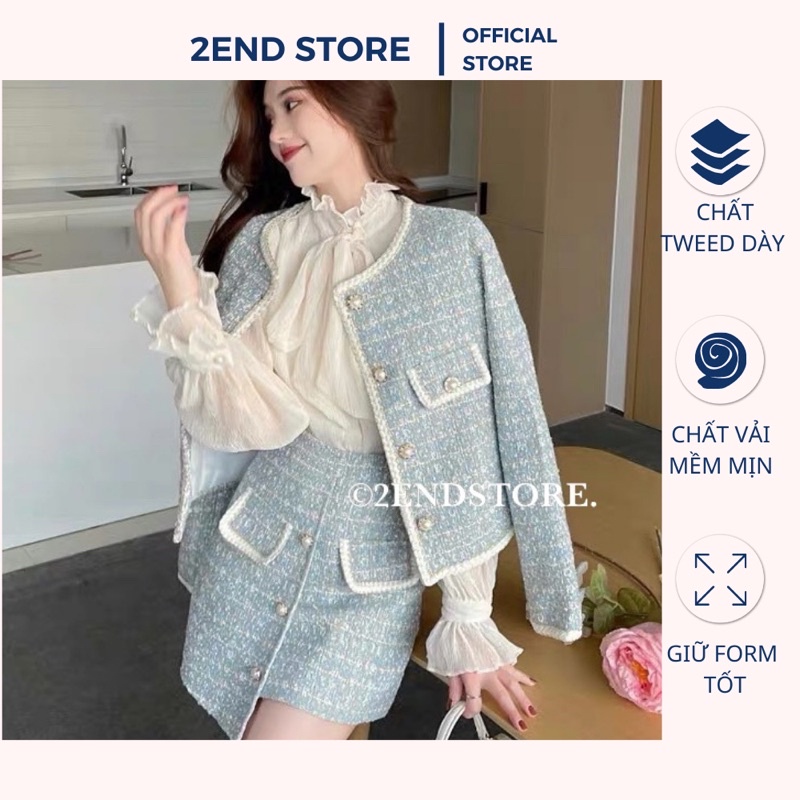 KAYLE SET - Set Tweed Xanh Mint Dáng Ngắn Phối Sơ Mi Sành Điệu