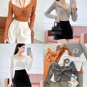 ÁO THUN TAY DÀI NHẤN CỘT DÂY YẾM - MIMI TOP