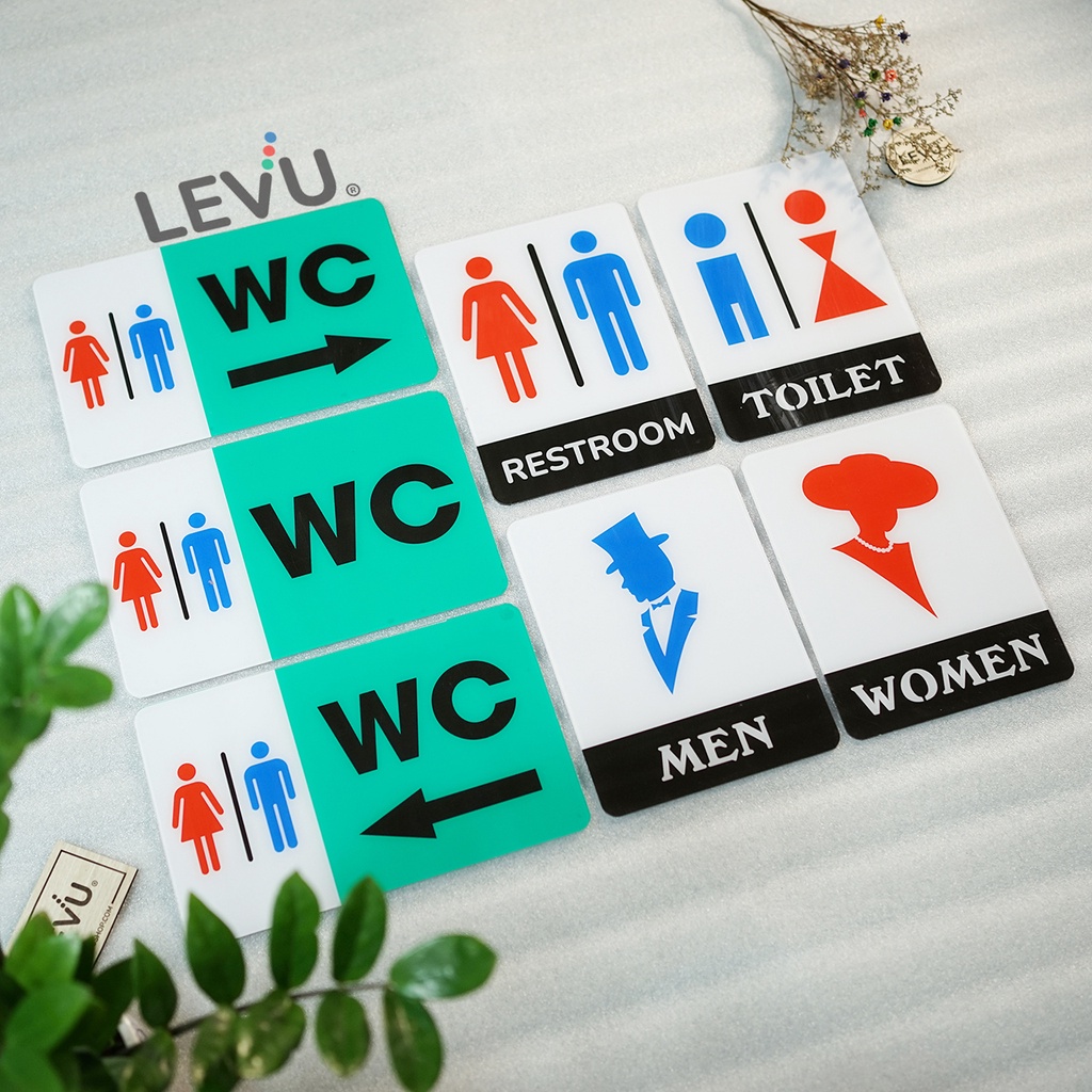 Bảng toilet mica chỉ hướng nhà vệ sinh WC - Restroom - Men - Women