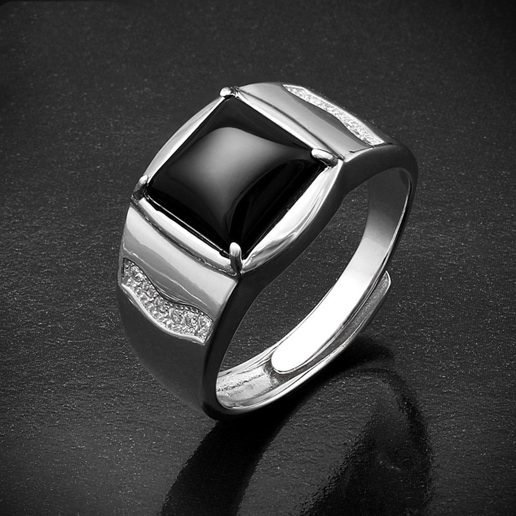 Nhẫn Nam Đính Đá Onyx Màu Đen Phong Cách Cổ Điển
