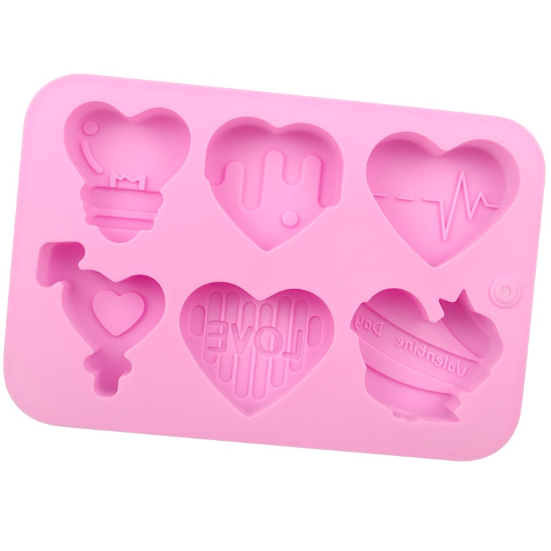 Khuôn silicone 6 Ngăn Tạo Hình Trái Tim Trang Trí Bánh DIY
