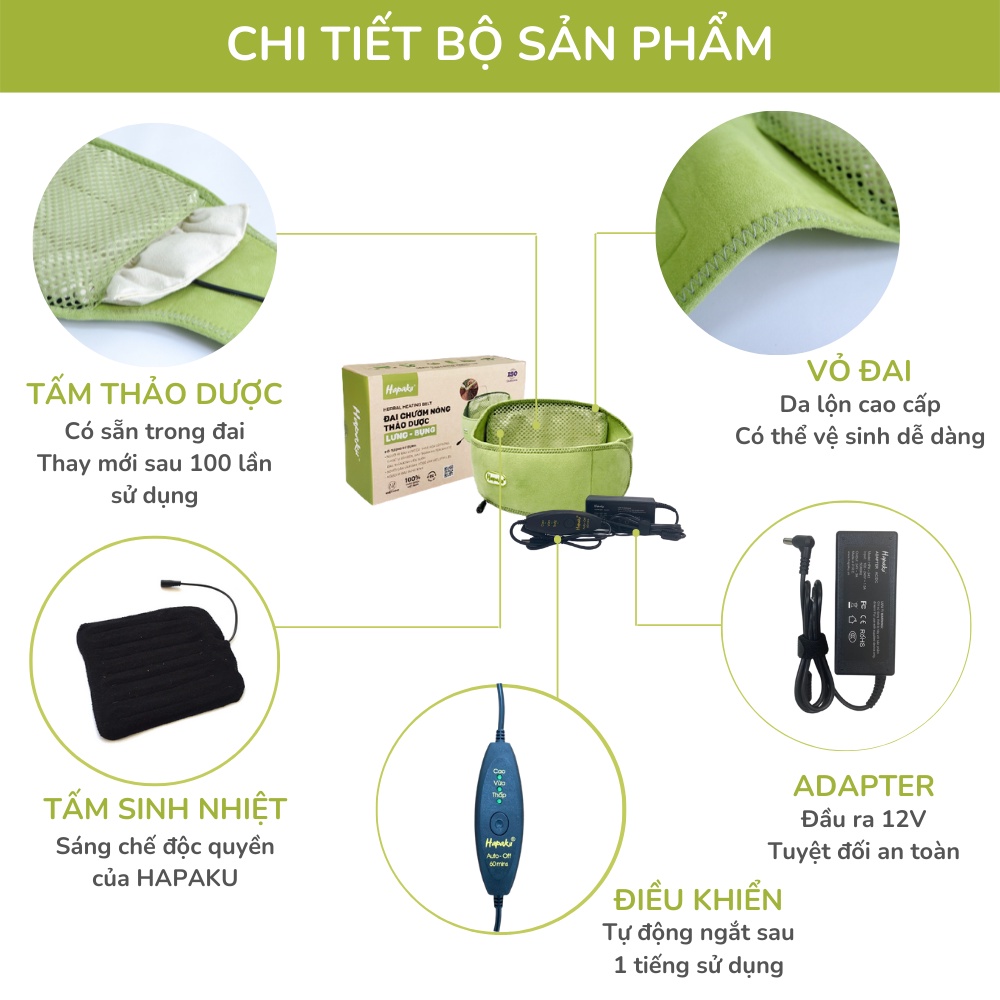 Mô tả Đai Chườm Nóng Thảo Dược HAPAKU, Giảm Đau Bụng Kinh, Thoát Vị Đĩa Đệm, Lưu Thông Khí Huyết, Đai Lưng Cột Sống - 2