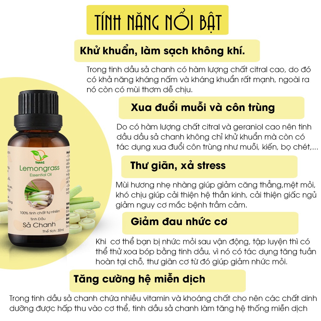 Ảnh Tinh dầu Sả Chanh nguyên chất TAMAS, Tinh dầu thơm phòng, treo xe ôtô dùng cho đèn xông, máy khuếch tán tinh dầu. 4