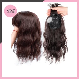 Tóc giả kẹp che hói, che tóc bạc, làm dày tóc xoăn sóng nhẹ ngang vai Qiqishop