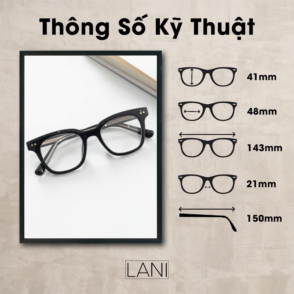 Ảnh Gọng kính cận nam nữ dáng vuông Lani 135 lõi thép siêu bền - Lắp mắt cận theo yêu cầu 1