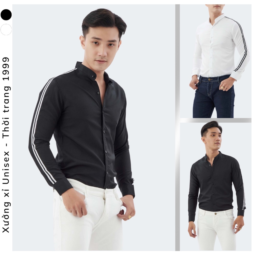 Áo sơ mi dài tay viền dây áo sơ mi tay dài viền sọc cổ tàu bền đẹp