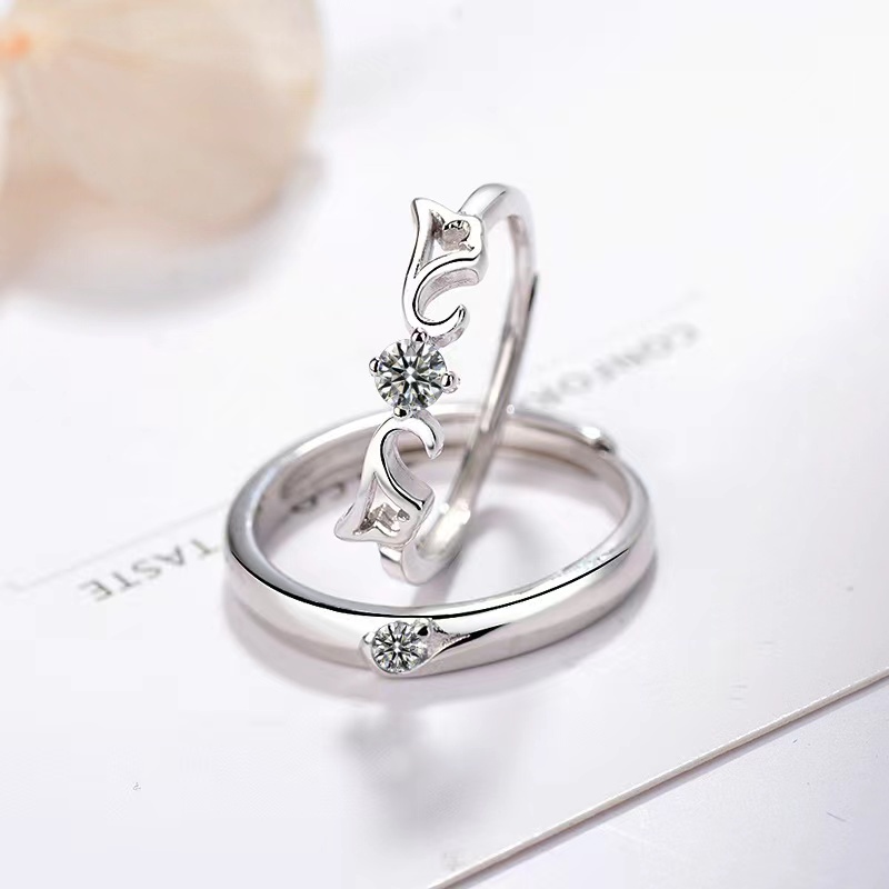 Cặp Nhẫn Hở Hình Đôi Cánh Beyond Đính Đá Zircon Đơn Giản Độc Đáo