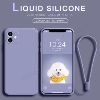 Ốp điện thoại dẻo chống sốc màu trơn kèm dây đeo tay cho iPhone 6 6S 7 8 Plus X XS MAX XR