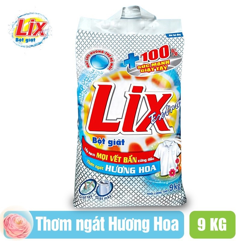 Ảnh Bột giặt Lix Extra hương hoa 9Kg EB010 siêu làm trắng quần áo tăng gấp đôi sức mạnh lưu hương lâu cho giặt tay và máy 3
