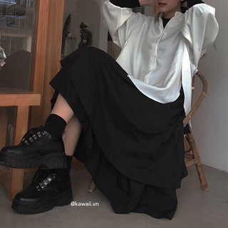 [Có sẵn size nam nữ] ANGEL LEATHER SNEAKERS - GIÀY THỂ THAO MÓC DÂY MÀU ĐEN đế 5cm Kawaii Viet Nam (Ảnh thật tự chụp)