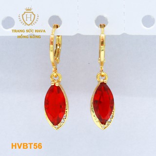 Bông Tai, Khuyên Tai Nữ Dáng Dài Đính Đá Đỏ Xi Mạ Vàng Non Cao Cấp - Trang Sức Hava Hong Kong
