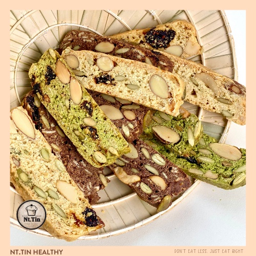 Biscotti, bánh hạt ngũ cốc, mix 3 vị vani choco matcha, siêu hạt, không ...