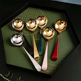 Thìa inox mạ vàng cán dài nhiều màu sang trọng,Thìa ăn cơm,ăn súp màu mới lạ