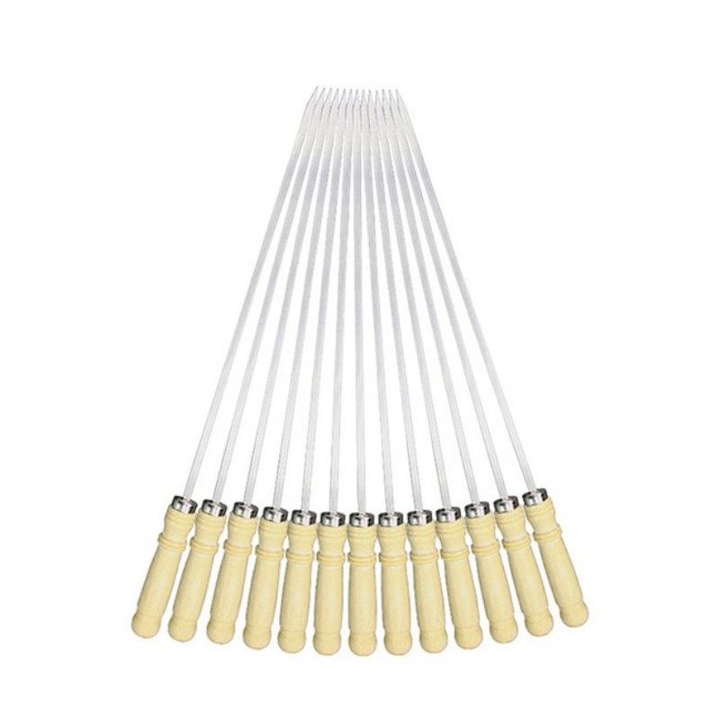 1 chiếc xiên inox chuôi gỗ cao cấp nướng thịt, xiên xúc xích dài 39cm ...