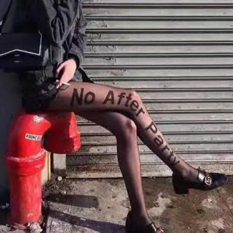 Vua Nữ Punk Chữ Cái Hình Xăm Quần Sau Tiệc Từ Quần Sheer Đen Co Giãn Skinny Mượt Chân Vớ
