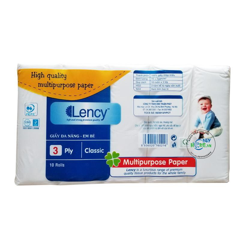 Giấy đa năng Lency baby 10 cuộn 3 lớp | Shopee Việt Nam