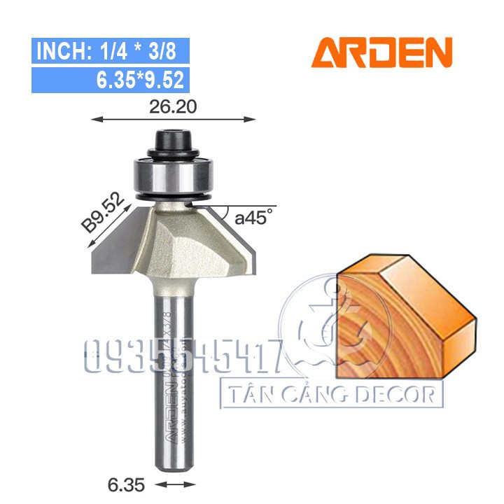 Mũi Router Arden Vát 45 Độ 9.52 mm Cốt 6.35 mm | Shopee Việt Nam