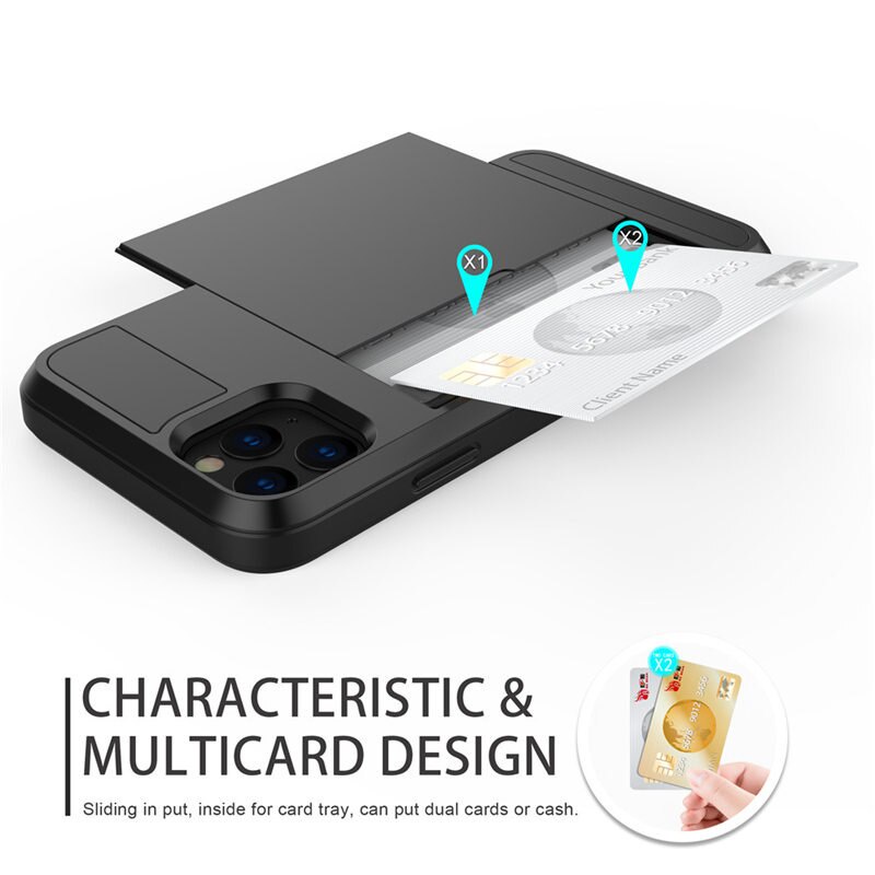 Ví trượt Khe cắm thẻ tín dụng PC Vỏ điện thoại tương thích cho iPhone 16 15 12 11 Pro Max XR XS Max X 8 7 6S Plus Edge TPU Armor Ốp lưng chống sốc