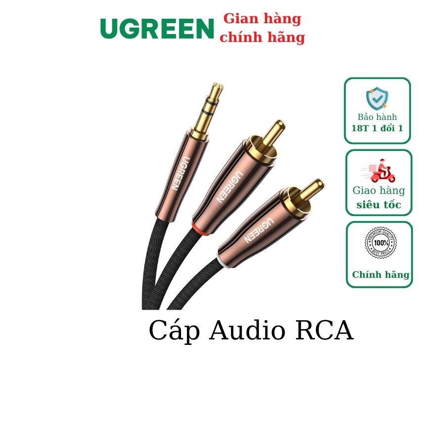Cáp âm thanh 3.5mm ra 2 RCA dài 1M cao cấp Ugreen 80845 80847 80848 ...