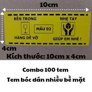 100 Tem dán cảnh báo hàng thủy tinh dễ vỡ xin nhẹ tay kích thước 10,3x4cm
