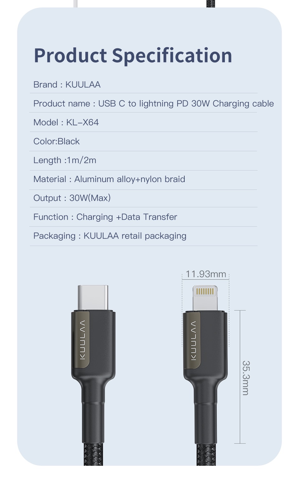Mô tả Cáp sạc nhanh 
KUULAA cổng USB c sang lightning thích hợp cho Iphone 12 mini pro max 11 8 7 PD 20w 30w - 11