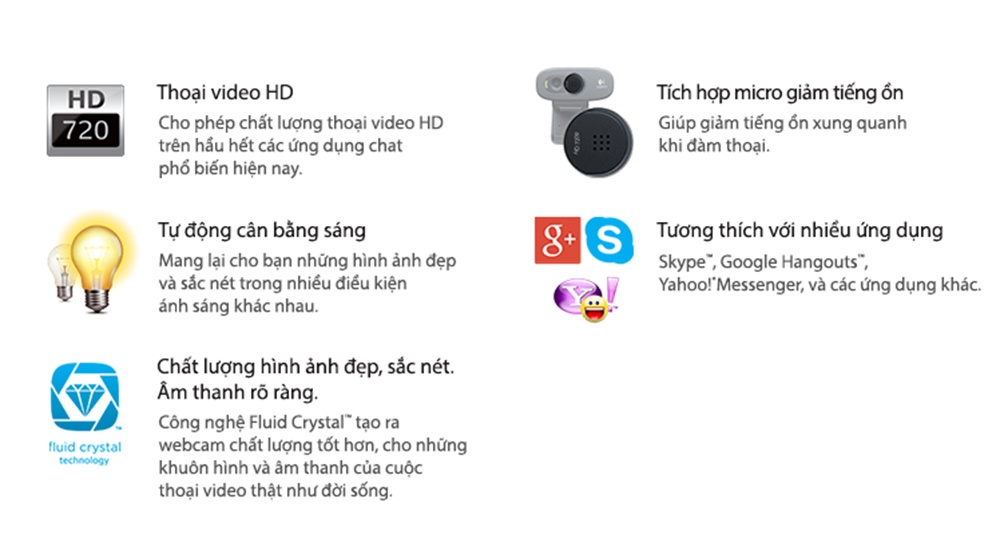 Mô tả Webcam Logitech C270 720p HD - Góc cam 55o, mic giảm ồn, tự chỉnh sáng, chụp ảnh 3MB - 3