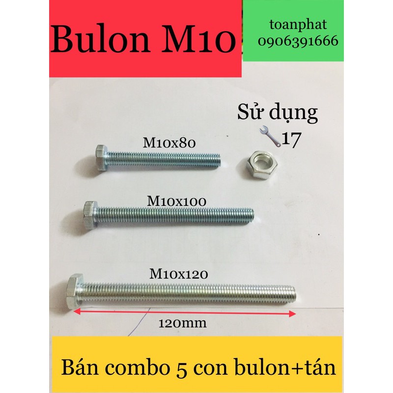 5 bộ bulon + tán M10 | size M10x80/ M10x100/ M10x120 mm | Shopee Việt Nam