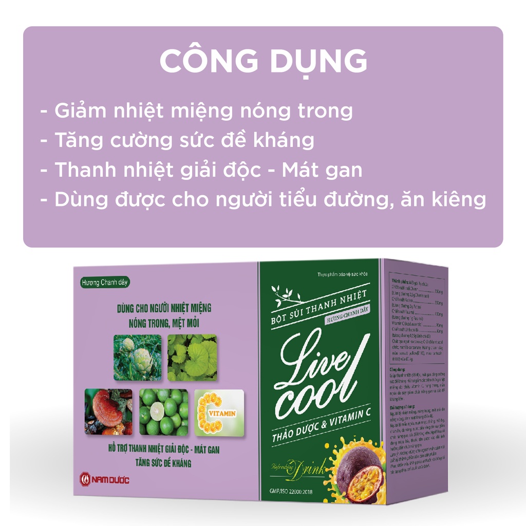 Ảnh Bột sủi thanh nhiệt Livecool Nam Dược hương chanh dây(10 góix7gr) hỗ trợ giảm nhiệt miệng,nóng trong 3