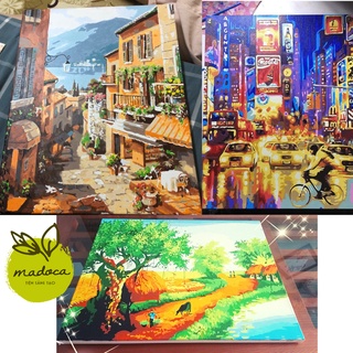 Tranh tô màu theo số hóa Madoca có khung 40x50cm phong cảnh Thế giới xanh T925