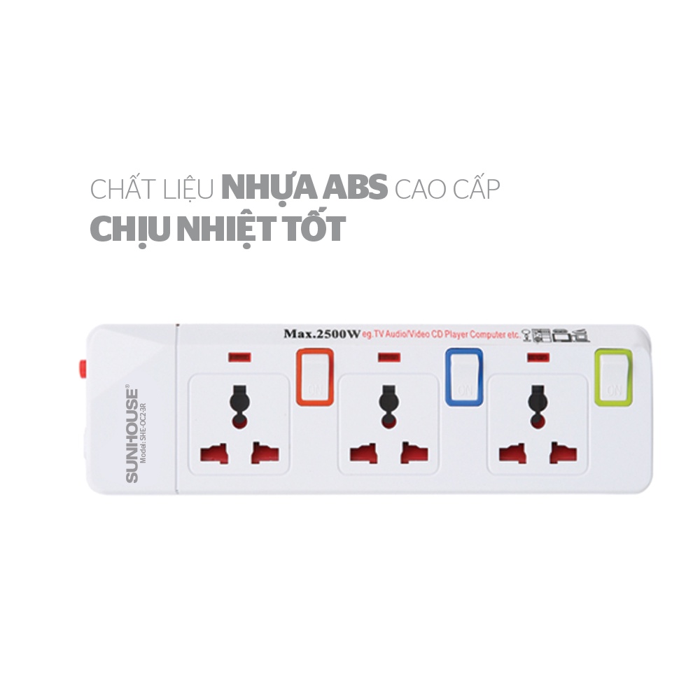 Ổ cắm điện Sunhouse SHE-OC2-3RU - 2 chấu, 3 chấu cắm, 2 sạc USB, cho phích 2 chấu và 3 chấu | BigBuy360 - bigbuy360.vn