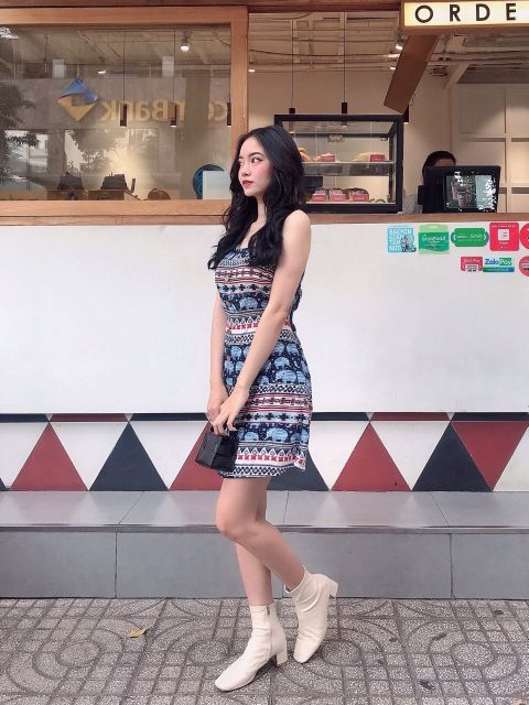 ĐẦM CỘT NƠ LƯNG LOLI DRESS HỌA TIẾT XINH XẮN
