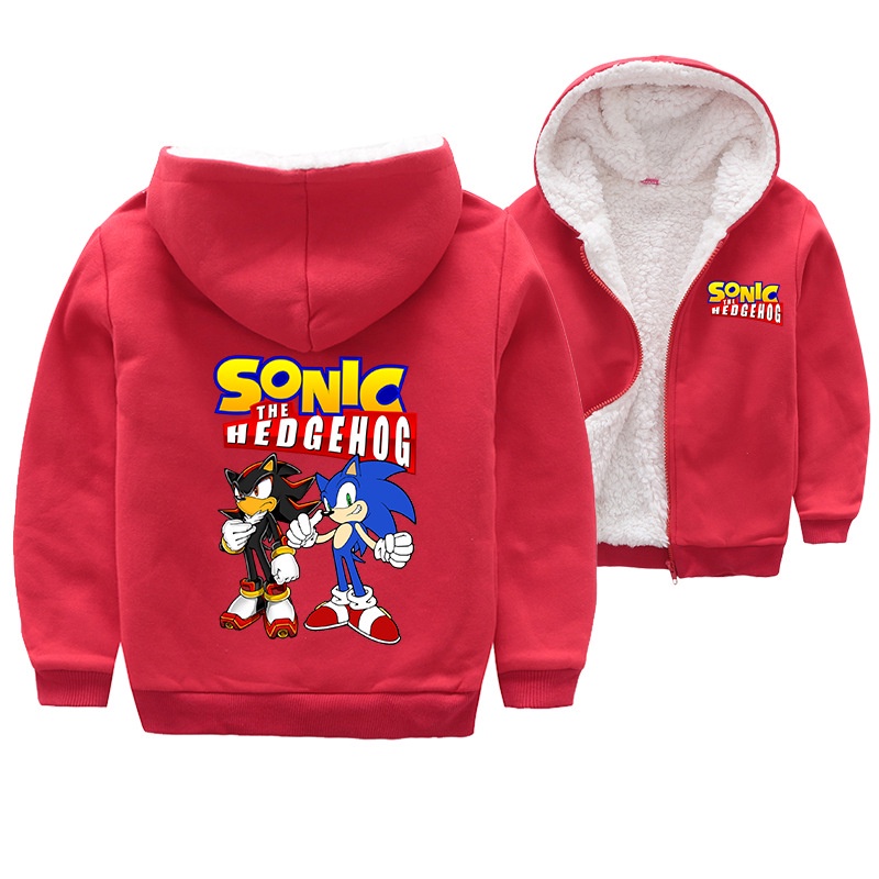 Sonic the Hedgehog Trẻ Em Dây Kéo Áo Khoác Trẻ Em Áo Khoác Dày Bé Trai Cừu Len Áo Khoác Ngoài Trẻ Em