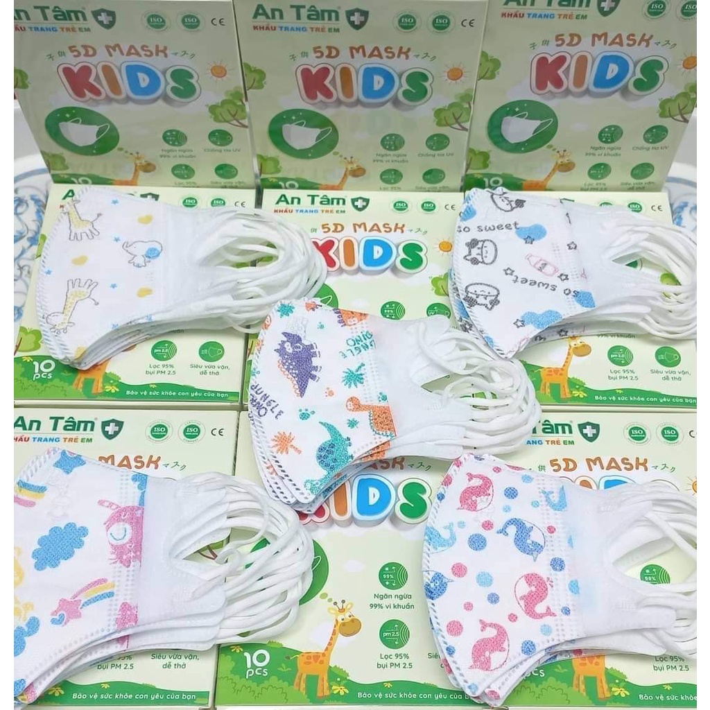 [50 cái] Khẩu trang 5D kids An Tâm dành cho bé 0-8 tuổi kháng khuẩn