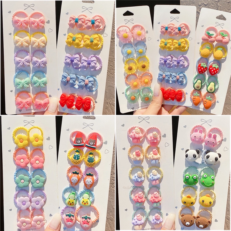 Bộ 10 dây cột tóc cao su đính hình nhựa resin hoạt hình xinh xắn cho bé yêu