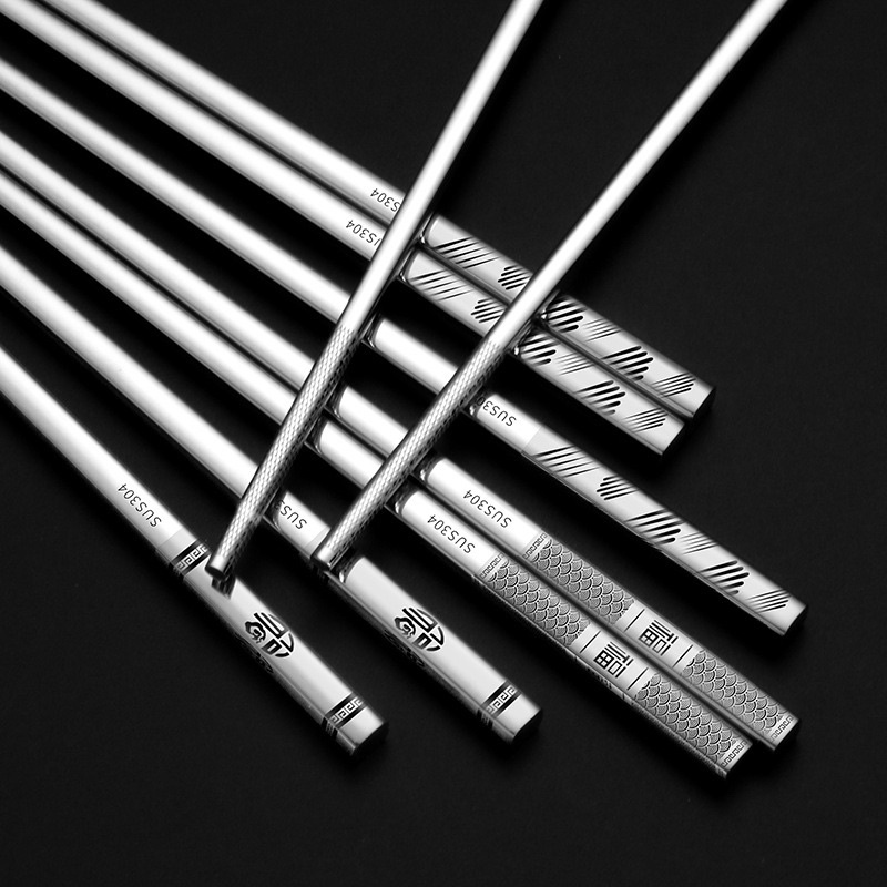 Bộ 10 đôi đũa inox 304, 316 chống trơn trượt hoa văn đẹp cao cấp,sang trọng, tính tế