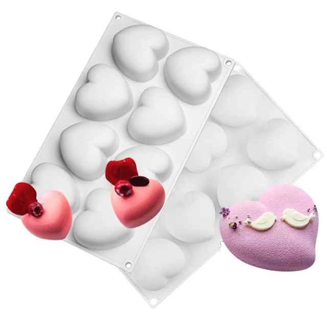 Khuôn silicon 8 khoang hình trái tim Pháp, khuôn nướng bánh mousse, thạch, socola, xà phòng, nến handmade