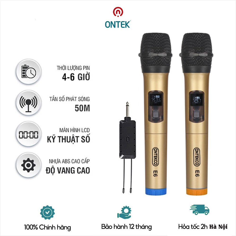 Micro đôi không dây ONTEK E6 gold dúng cho các loại loa | Shopee Việt Nam