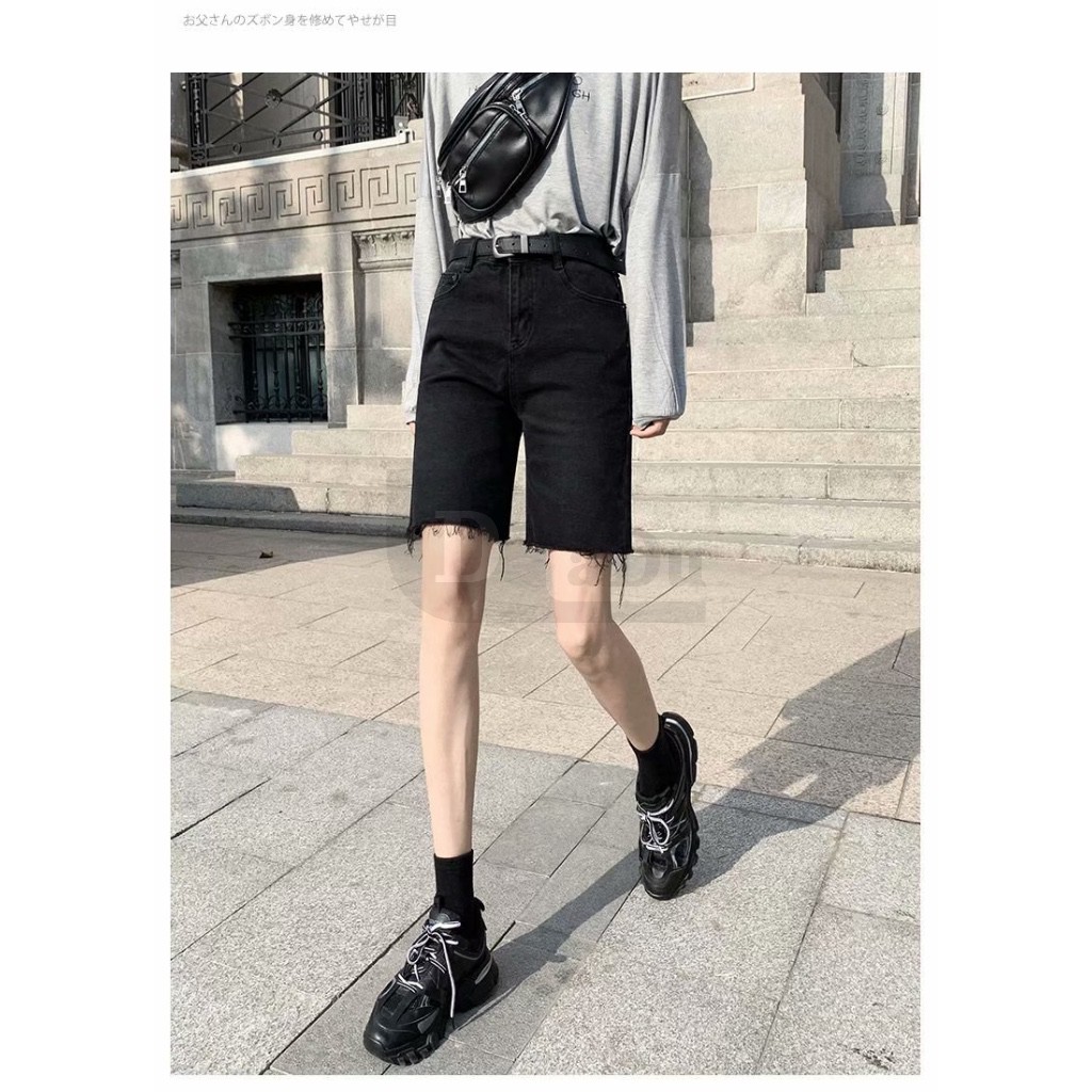 Ảnh Quần short denim daduhey màu đen dáng suông ống rộng phong cách Hàn Quốc mùa hè cho nữ (không kèm thắt lưng Pos) 2