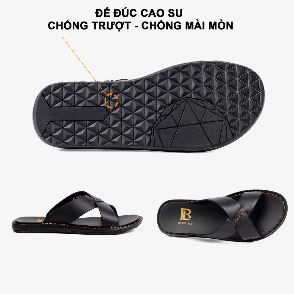 Ảnh Dép nam quai ngang da bò Nappa cao cấp Bụi Leather E103, đế đúc nguyên khối khâu viền thủ công đi êm chân, BH 12 Tháng 3