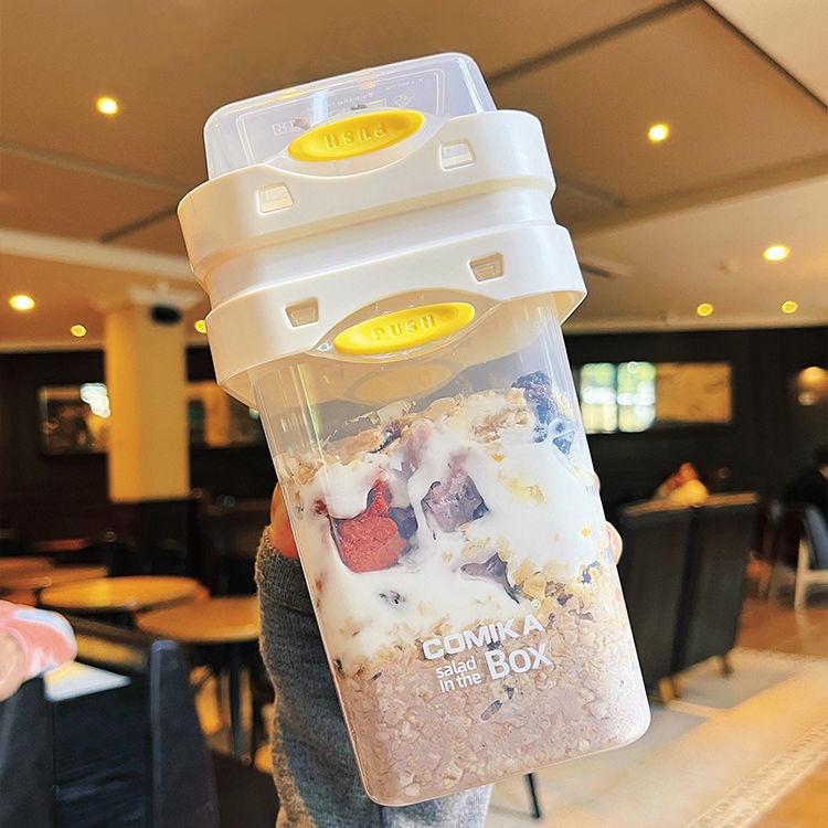Cốc làm salad / sữa chua hai lớp kèm nĩa và nắp đậy trọng lượng nhẹ hỗ trợ giảm cân hai chiều mang đi tiện lợi