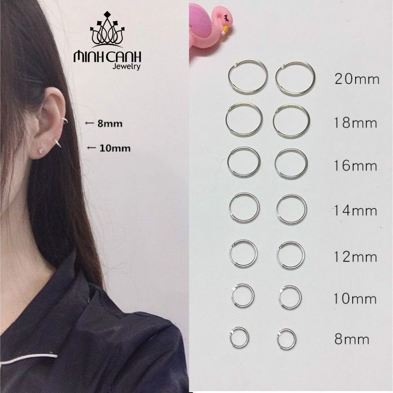 Ảnh Khuyên Tai Bạc Tròn Trơn Basic Nhiều Size 12 mm 14mm 16mm 18mm 20mm - Minh Canh Jewelry 4