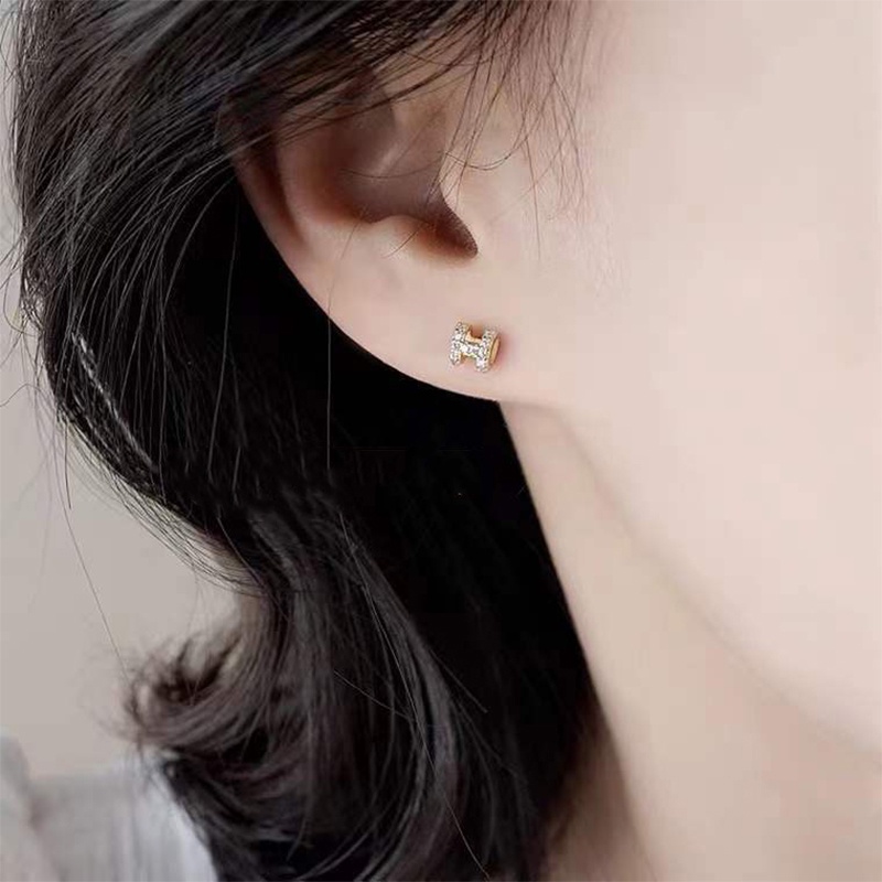 MIAOYA  Bông Tai Mạ Bạc 925 Hình Chữ H Cao Cấp Thời Trang Dành Cho Nữ